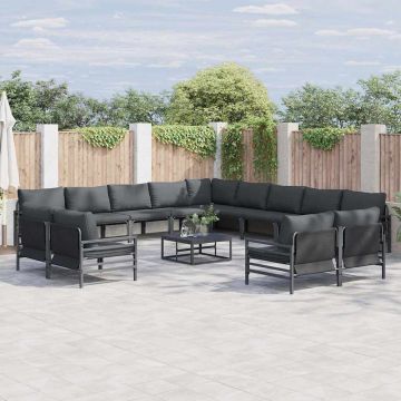 vidaXL Sodo Sofų Rinkinys su pagalve 13 pcs Juoda Plienas