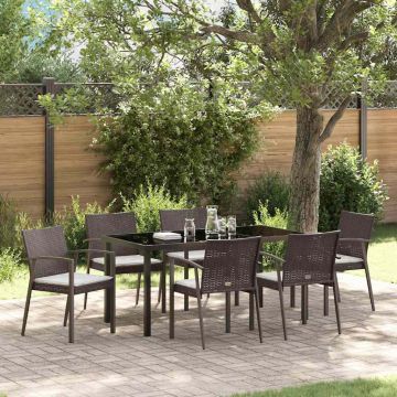 vidaXL Sodo valgomojo komplektas 7 pcs Ruda ir juoda PE ratanas