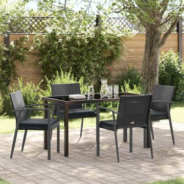vidaXL Sodo valgomojo komplektas 5 pcs Juoda ir pilka PE ratanas