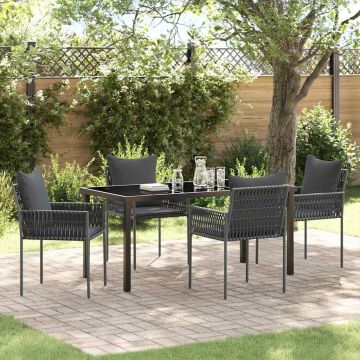 vidaXL Sodo valgomojo komplektas 5 pcs Juoda ir pilka PE ratanas