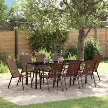 vidaXL Sodo valgomojo komplektas 9 pcs Ruda ir juoda