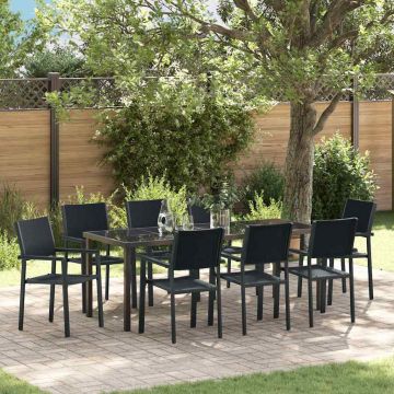 vidaXL Sodo valgomojo komplektas 9 pcs Juoda