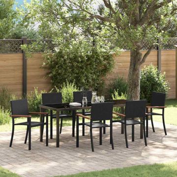 vidaXL Sodo valgomojo komplektas 7 pcs Juoda