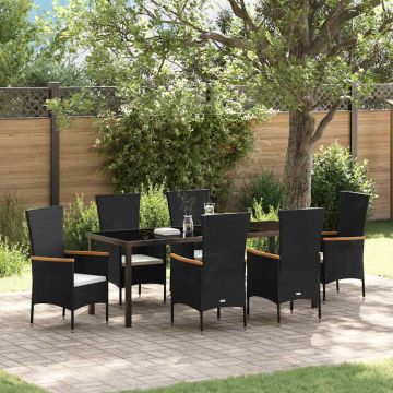 vidaXL Sodo valgomojo komplektas su pagalve 7 pcs Juoda