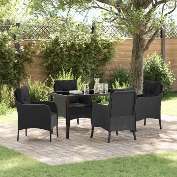 vidaXL Sodo valgomojo komplektas su pagalve 5 pcs Juoda poliratanas