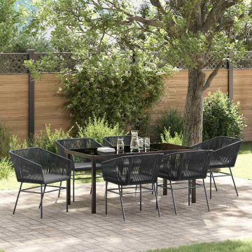 vidaXL Sodo valgomojo komplektas su pagalve 7 pcs Juoda