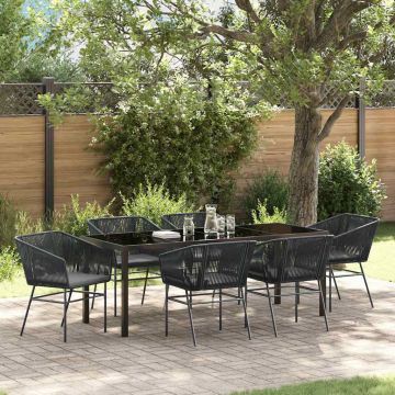 vidaXL Sodo valgomojo komplektas su pagalve 7 pcs Juoda