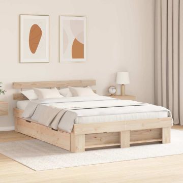 vidaXL Lovos rėmas su stalčių Ruda 150 x 200 cm Kietos pušies mediena