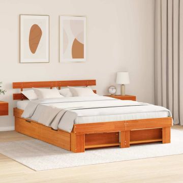 vidaXL Lovos rėmas Vaško ruda 150 x 200 cm Kietos pušies mediena
