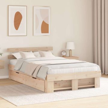 vidaXL Lovos rėmas su stalčių Ruda 135 x 190 cm Kietos pušies mediena