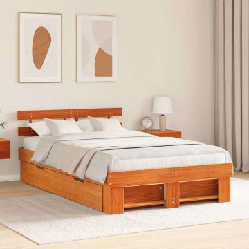 vidaXL Lovos rėmas Vaško ruda 135 x 190 cm Kietos pušies mediena