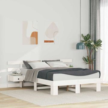 vidaXL Lovos rėmas Balta 135 x 190 cm Kietos pušies mediena