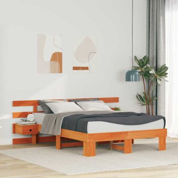 vidaXL Lovos rėmas Ruda 135 x 190 cm Kietos pušies mediena
