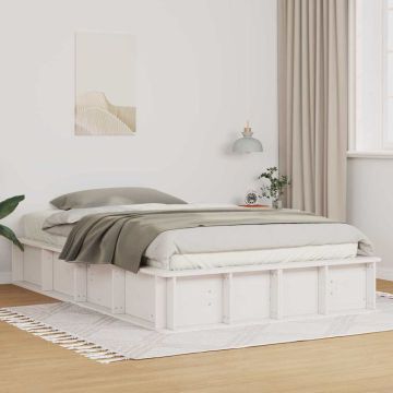 vidaXL Lovos rėmas Balta 120 x 190 cm Kietos pušies mediena