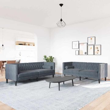 vidaXL Svetainės sofa 2 pcs Tamsiai pilka 194 x 74,5 x 70,5 cm Aksomas