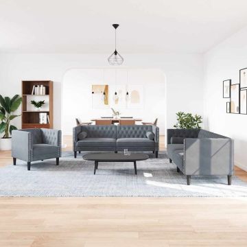 vidaXL Svetainės sofa 3 pcs Tamsiai pilka 194 x 74,5 x 70,5 cm Aksomas