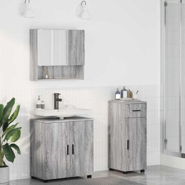 vidaXL Vonios baldų rinkinys su stalčių su durimis 3 pcs Pilkas Sonoma