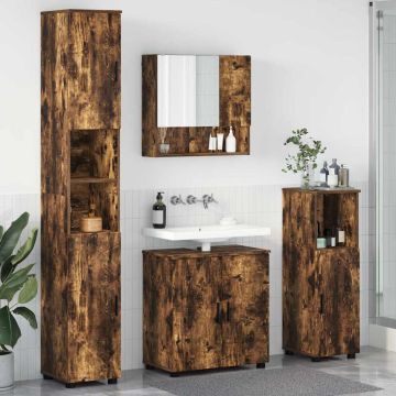 vidaXL Vonios baldų rinkinys su saugykla 4 pcs Rūkyta ąžuolas