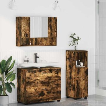 vidaXL Vonios baldų rinkinys su stalčių 3 pcs Rūkyta ąžuolas