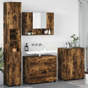vidaXL Vonios baldų rinkinys su stalčių 4 pcs Rūkyta ąžuolas