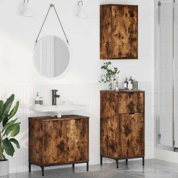 vidaXL Vonios baldų rinkinys su stalčių 3 pcs Rūkyta ąžuolas