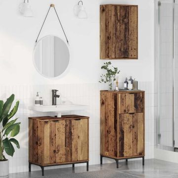 vidaXL Vonios baldų rinkinys su stalčių 3 pcs Senovinis medis