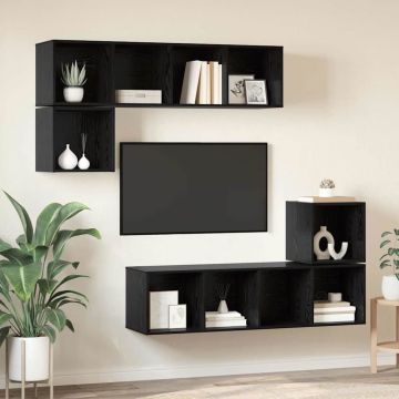 vidaXL TV spintelių komplektas 4 pcs Juodas ąžuolas Apdirbta mediena