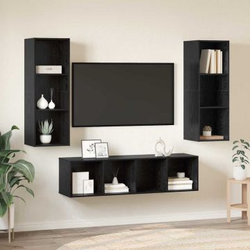 vidaXL TV spintelių komplektas 3 pcs Juodas ąžuolas Apdirbta mediena