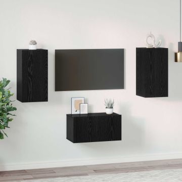 vidaXL TV spintelių komplektas 3 pcs Juodas ąžuolas Apdirbta mediena