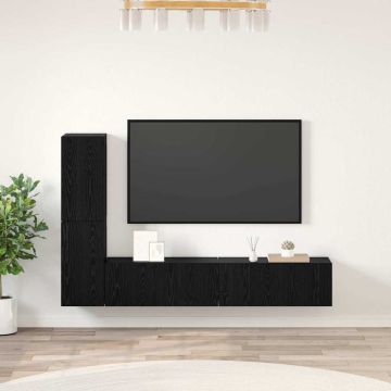 vidaXL Sieninis televizoriaus stovas 2 pcs Juodas ąžuolas