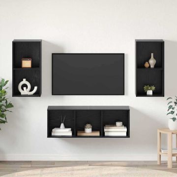 vidaXL TV spintelių komplektas 3 pcs Juodas ąžuolas Apdirbta mediena
