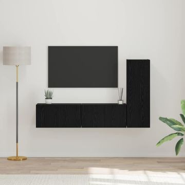 vidaXL TV spintelių komplektas 3 pcs Juodas ąžuolas Apdirbta mediena