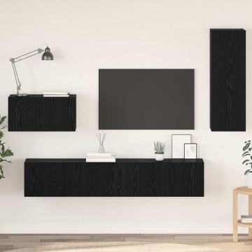 vidaXL Sieninis televizoriaus stovas 4 pcs Juodas ąžuolas