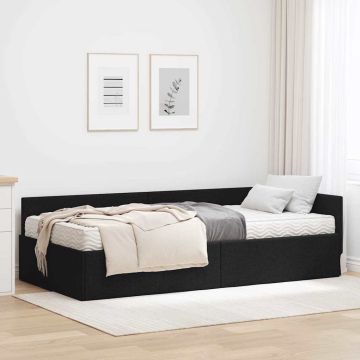 vidaXL Kampinė lovos konstrukcija su čiužiniu Kita 2 pcs Juoda audinys