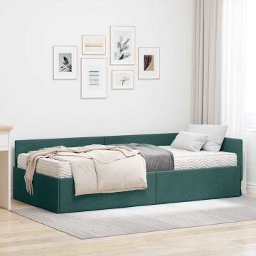 vidaXL Kampinė lovos konstrukcija su čiužiniu Kita 2 pcs Žalia audinys