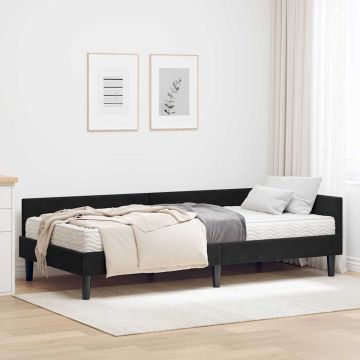 vidaXL Kampinė lovos konstrukcija su čiužiniu Kita 2 pcs Juoda Aksomas