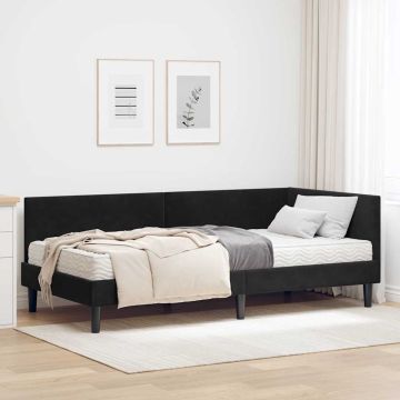 vidaXL Kampinė lovos konstrukcija su čiužiniu Kita 2 pcs Juoda Aksomas