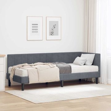 vidaXL Kampinė lovos konstrukcija su čiužiniu 2 pcs Pilka Aksomas