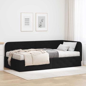 vidaXL Kampinė lovos konstrukcija Juodas 90 x 200 cm audinys