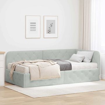vidaXL Kampinė lovos konstrukcija Šviesiai pilka 90 x 200 cm Aksomas