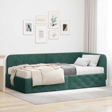 vidaXL Kampinė lovos konstrukcija Tamsiai žalia 90 x 200 cm Aksomas