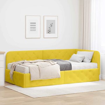 vidaXL Kampinė lovos konstrukcija Geltona 90 x 200 cm Aksomas