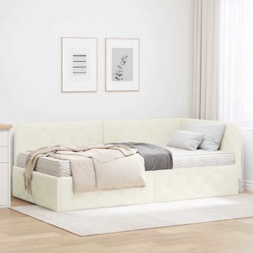 vidaXL Kampinė lovos konstrukcija Kreminė 90 x 200 cm Aksomas