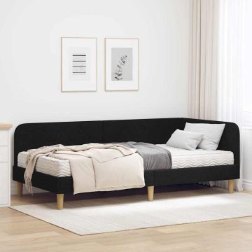 vidaXL Kampinė lovos konstrukcija Juodas 90 x 190 cm audinys