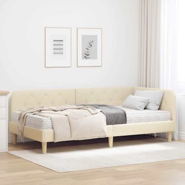 vidaXL Kampinė lovos konstrukcija Kreminė 90 x 190 cm audinys