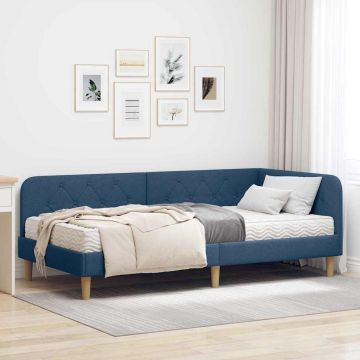 vidaXL Kampinė lovos konstrukcija Mėlyna 90 x 190 cm audinys