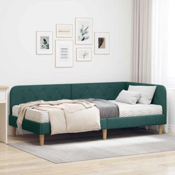 vidaXL Kampinė lovos konstrukcija Tamsiai žalia 90 x 200 cm audinys