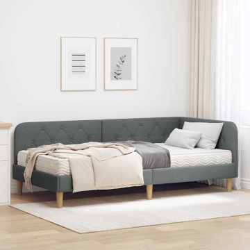 vidaXL Kampinė lovos konstrukcija Tamsiai pilka 100 x 200 cm audinys