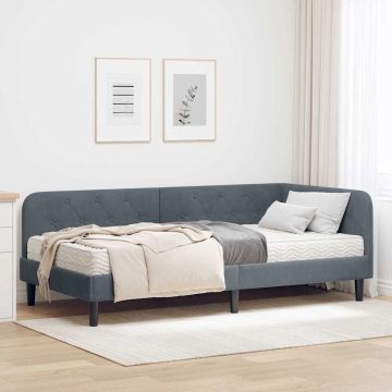 vidaXL Kampinė lovos konstrukcija Tamsiai pilka 90 x 190 cm Aksomas