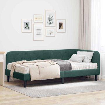 vidaXL Kampinė lovos konstrukcija Tamsiai žalia 90 x 200 cm Aksomas